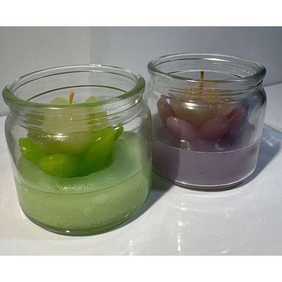 Lotus Flower Glass Jar Candles Set Of 2 Green & Purple 3" Tall - Picture 4 of 6